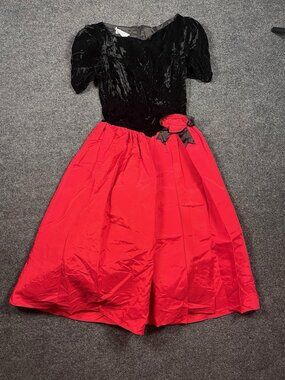 Vintage 80s Gunne Sax Jessica McClintock Dress Red Velvet Christmas Puff Sleeve